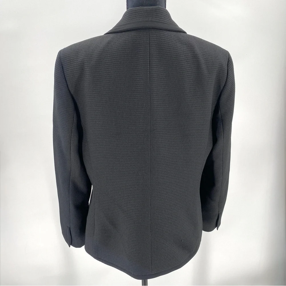 Evan-Picone Blazer Suit Jacket 16 Womens Black Waffle Texture 3 Button Career - Picture 2 of 12
